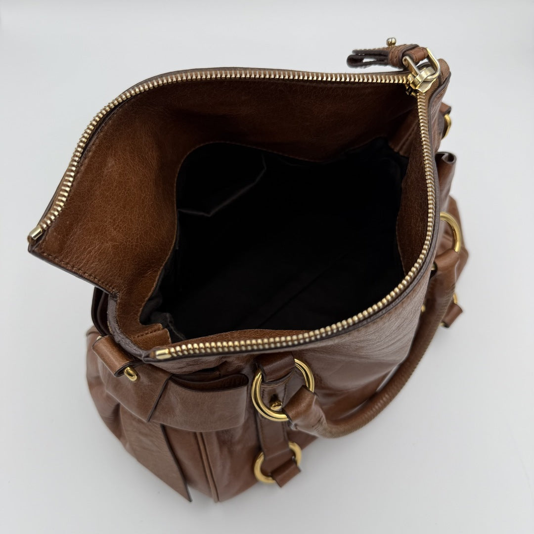 🔥 PreOwned Miu Miu Mini Vitello Lux Brown Leather Handbag 🔥