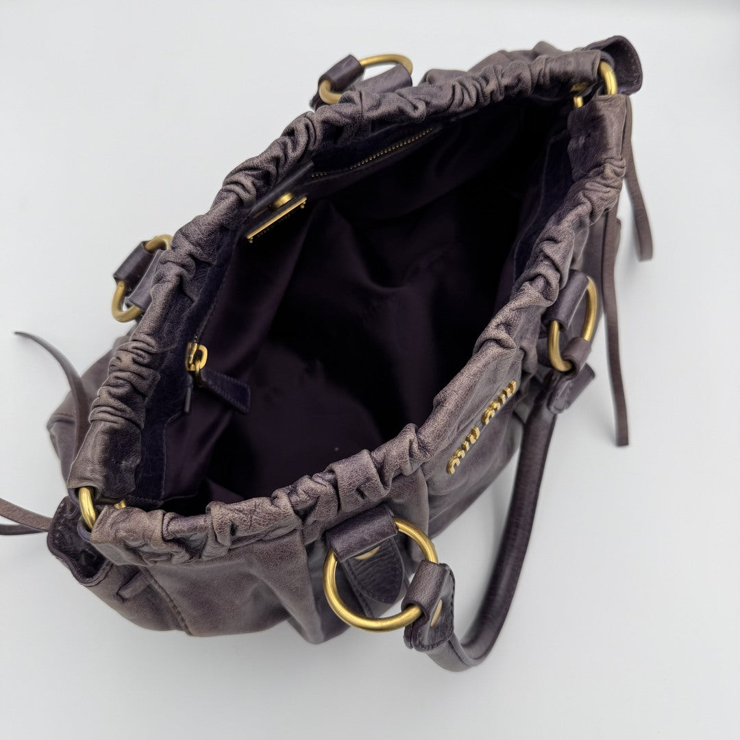 🔥 PreOwned Miu Miu Vitello Purple Leather Handbag 🔥