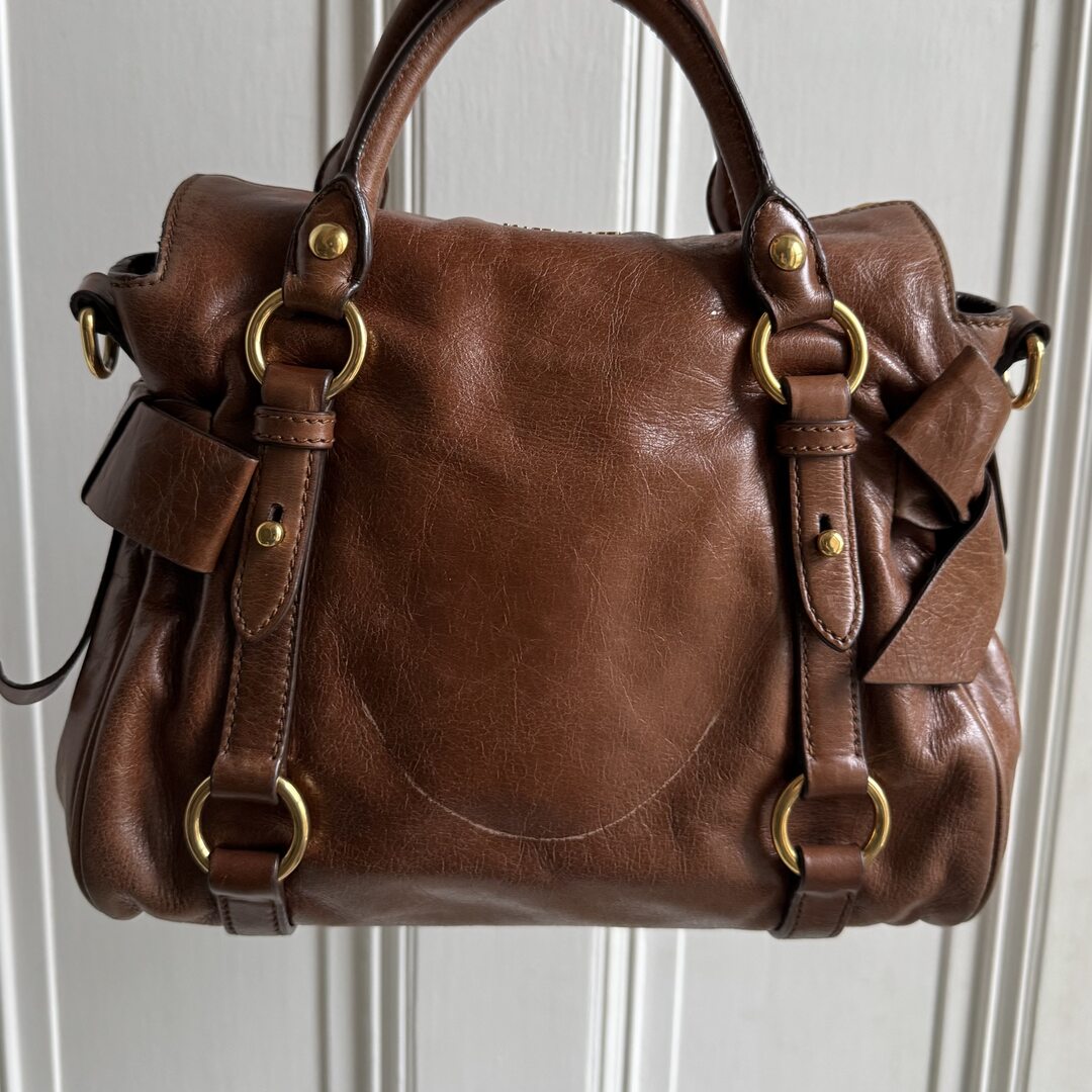 🔥 PreOwned Miu Miu Mini Vitello Lux Brown Leather Handbag 🔥