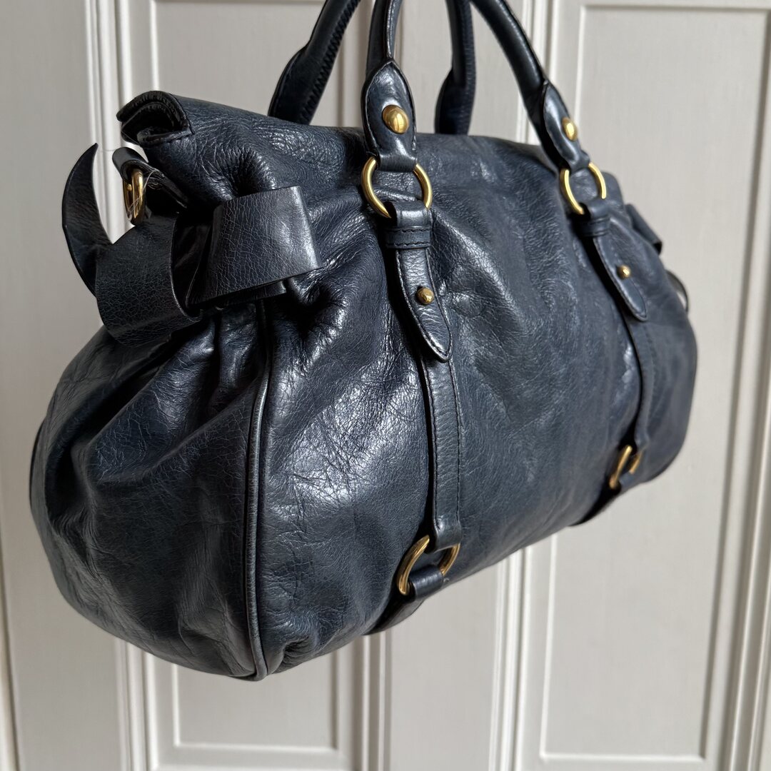 🔥 PreOwned Miu Miu Vitello Lux Blue Leather Handbag 🔥