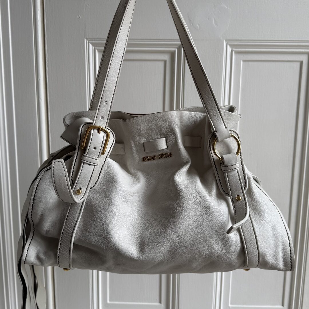 🔥 PreOwned Miu Miu Vitello Leather White Tote Bag 🔥