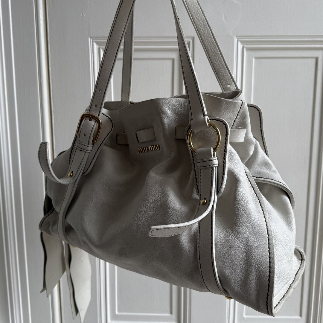 🔥 PreOwned Miu Miu Vitello Leather White Tote Bag 🔥