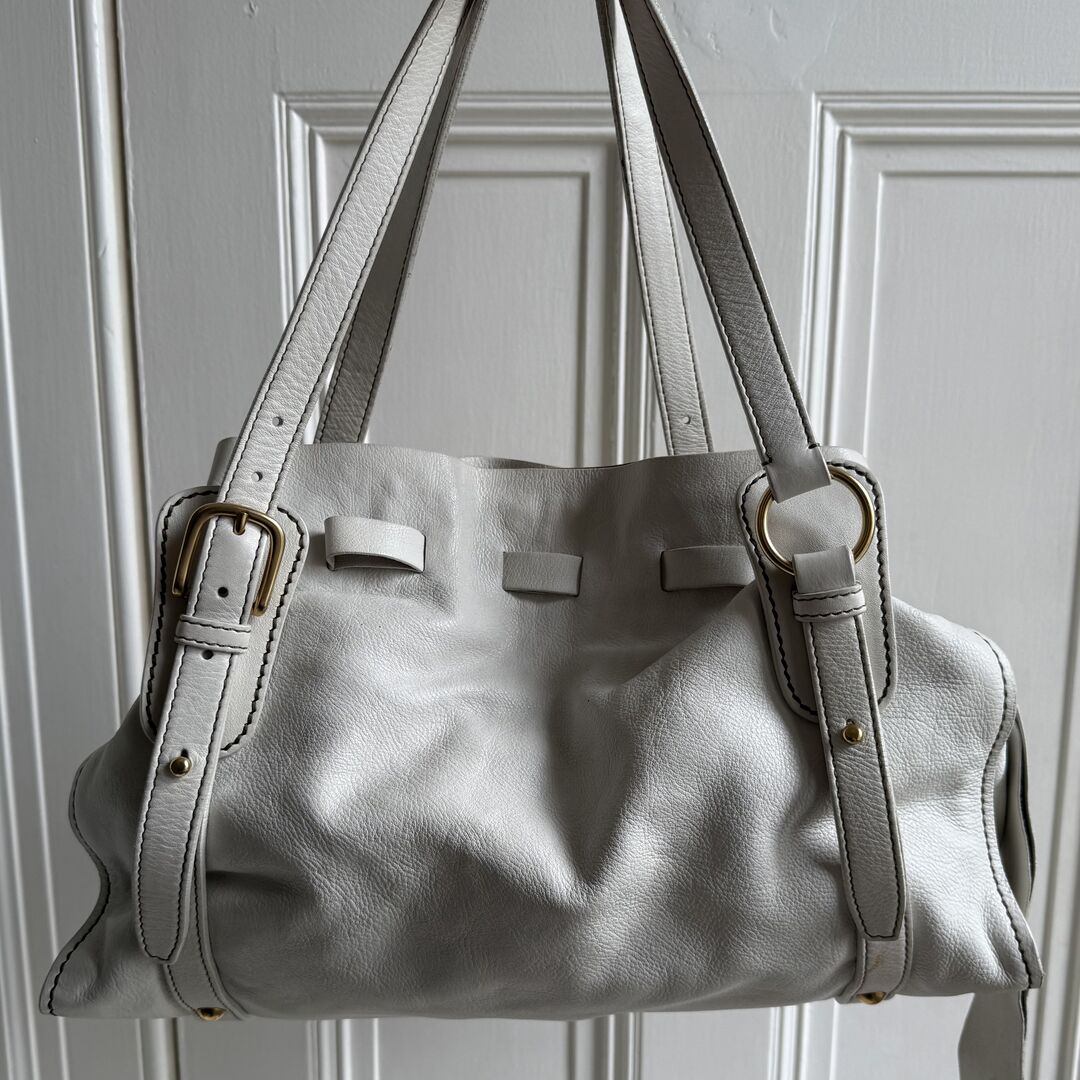 🔥 PreOwned Miu Miu Vitello Leather White Tote Bag 🔥