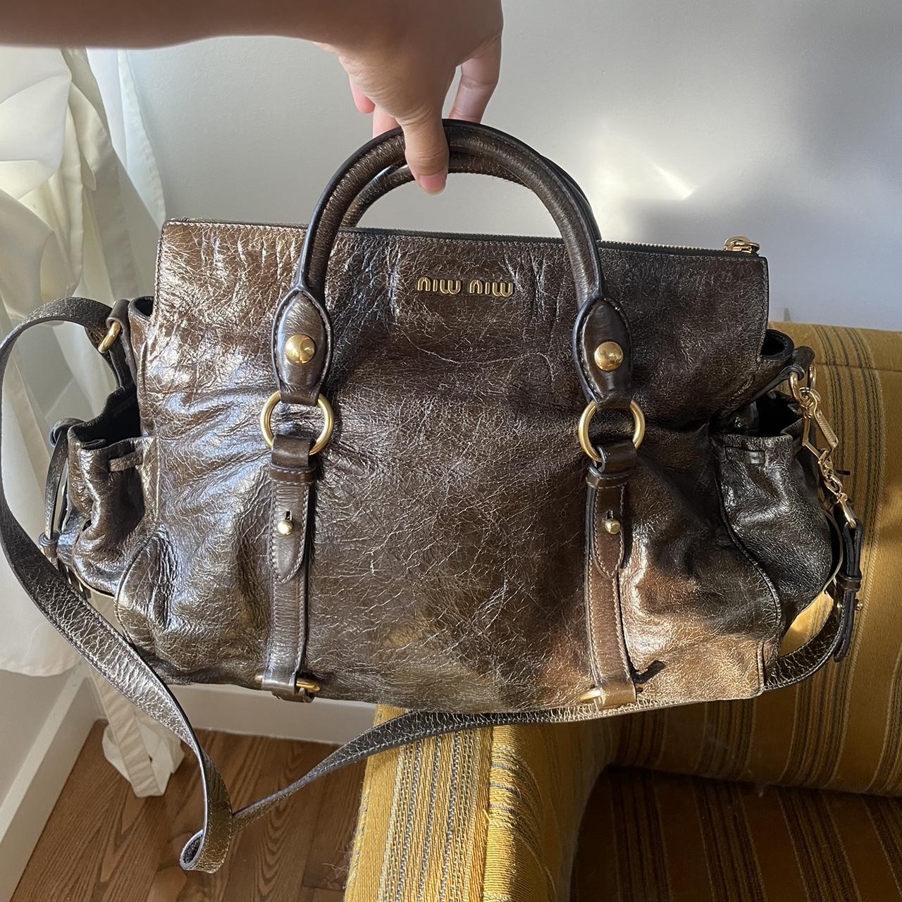 🔥 PreOwned Vintage Dark Brown Leather Miu Miu Vitello Lux Bag 🔥