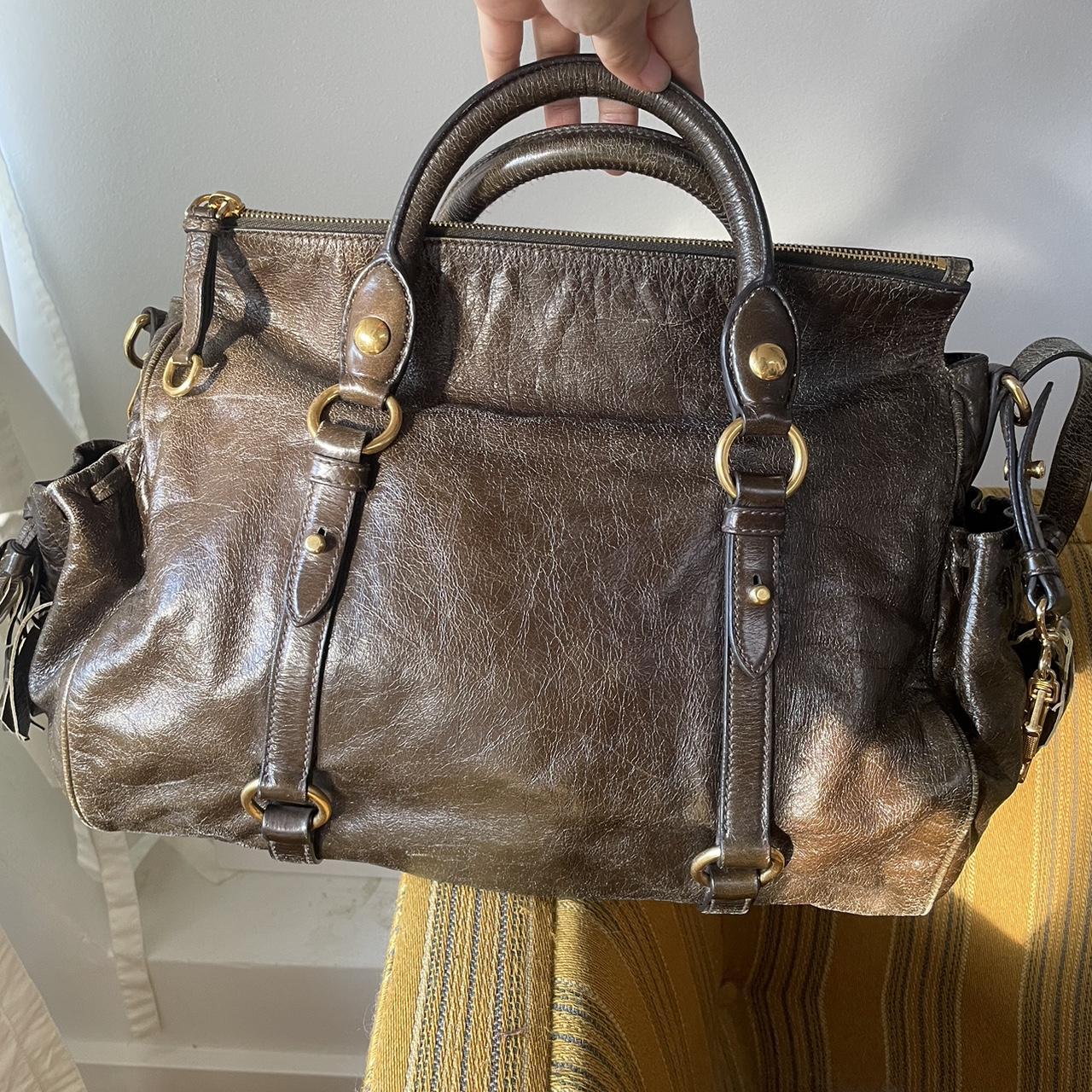 🔥 PreOwned Vintage Dark Brown Leather Miu Miu Vitello Lux Bag 🔥