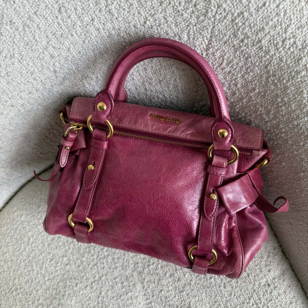 🔥 PreOwned Miu Miu Mini Vitello Lux Pink Leather Handbag 🔥