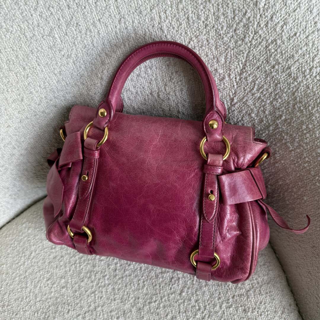 🔥 PreOwned Miu Miu Mini Vitello Lux Pink Leather Handbag 🔥