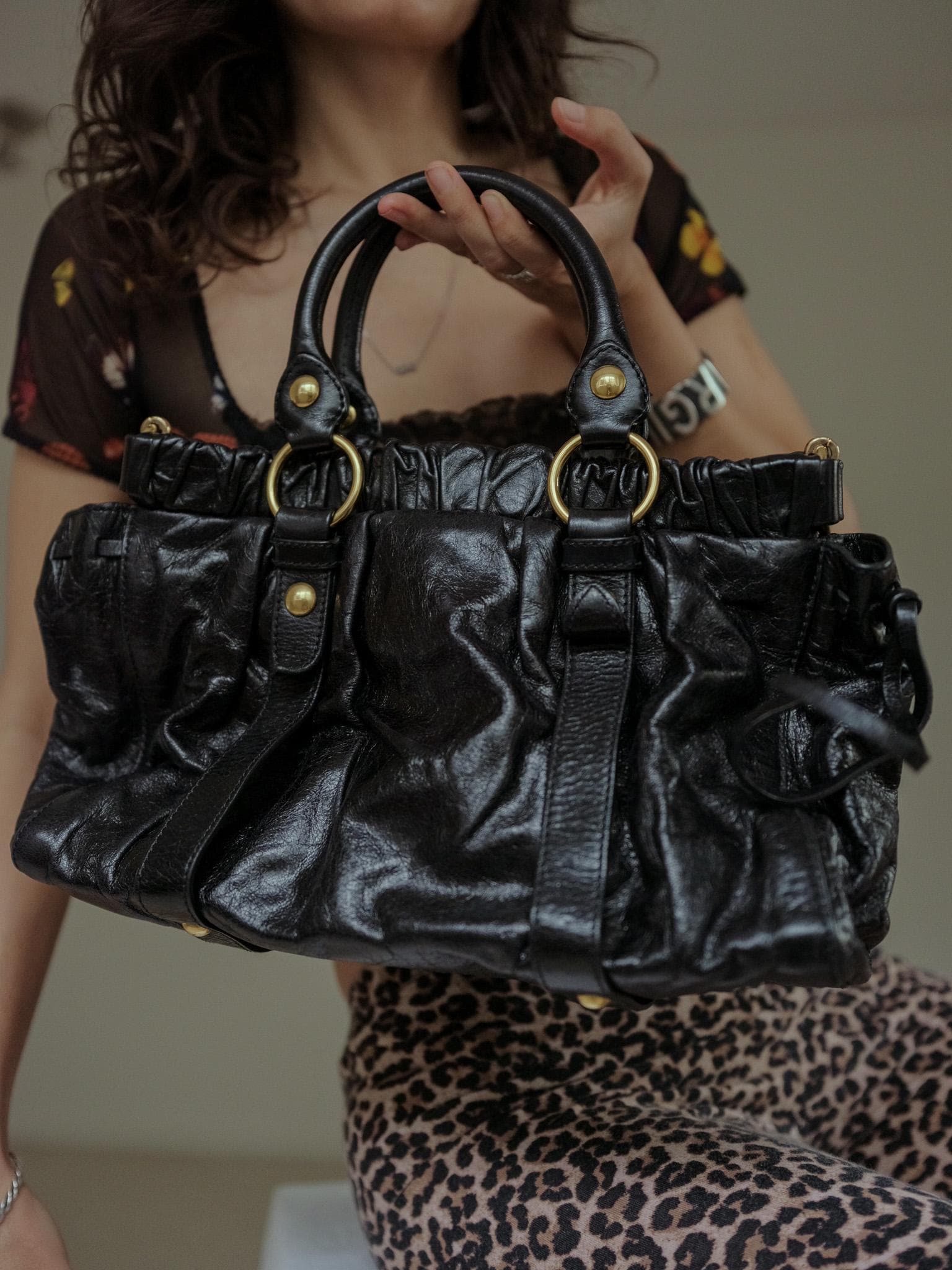 Miu Miu Vitello Bag Vintage Black With Gold Hardware Classic
