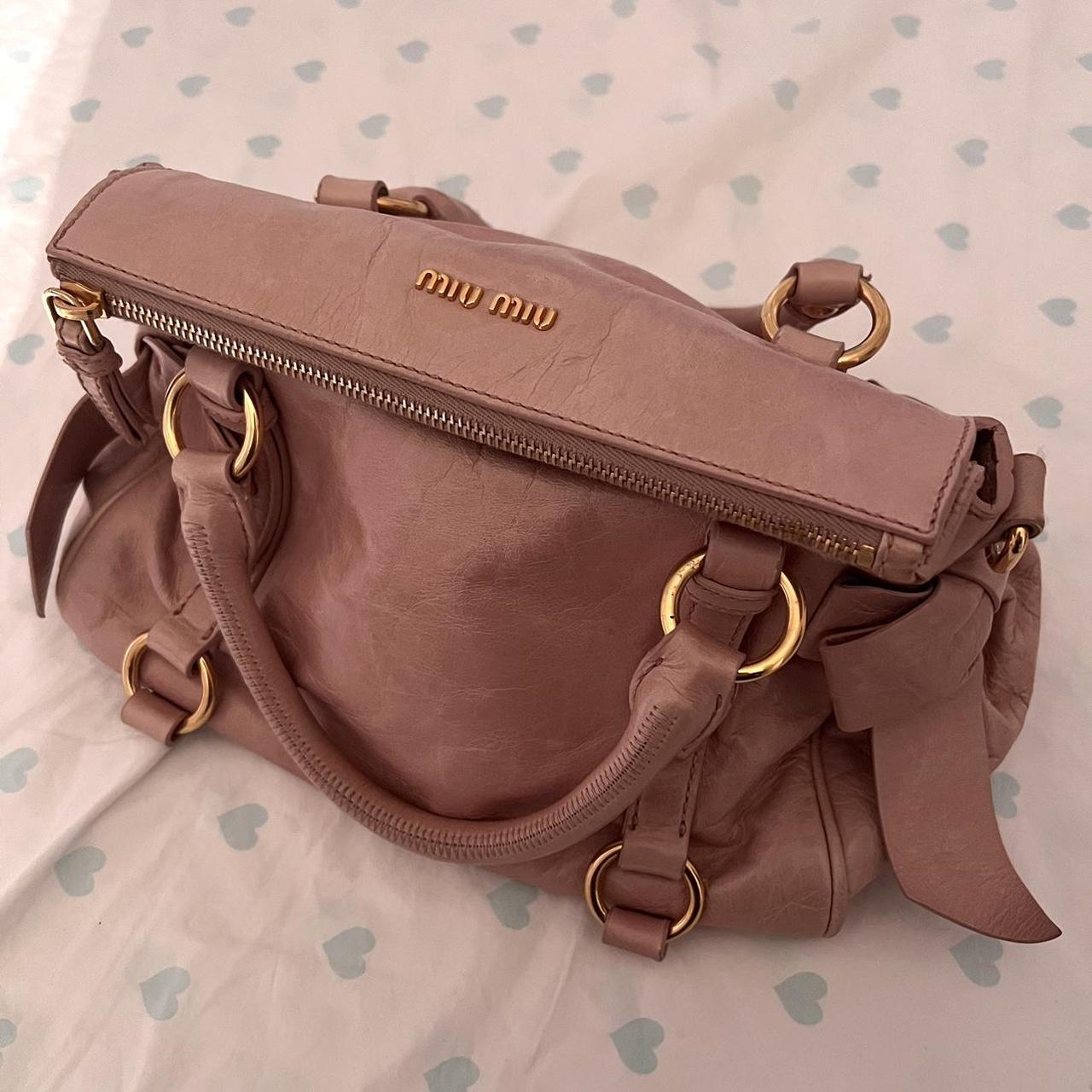 Authentic Vintage Pink Miu Miu Vitello Lux Bow Bag With Gold Hardware