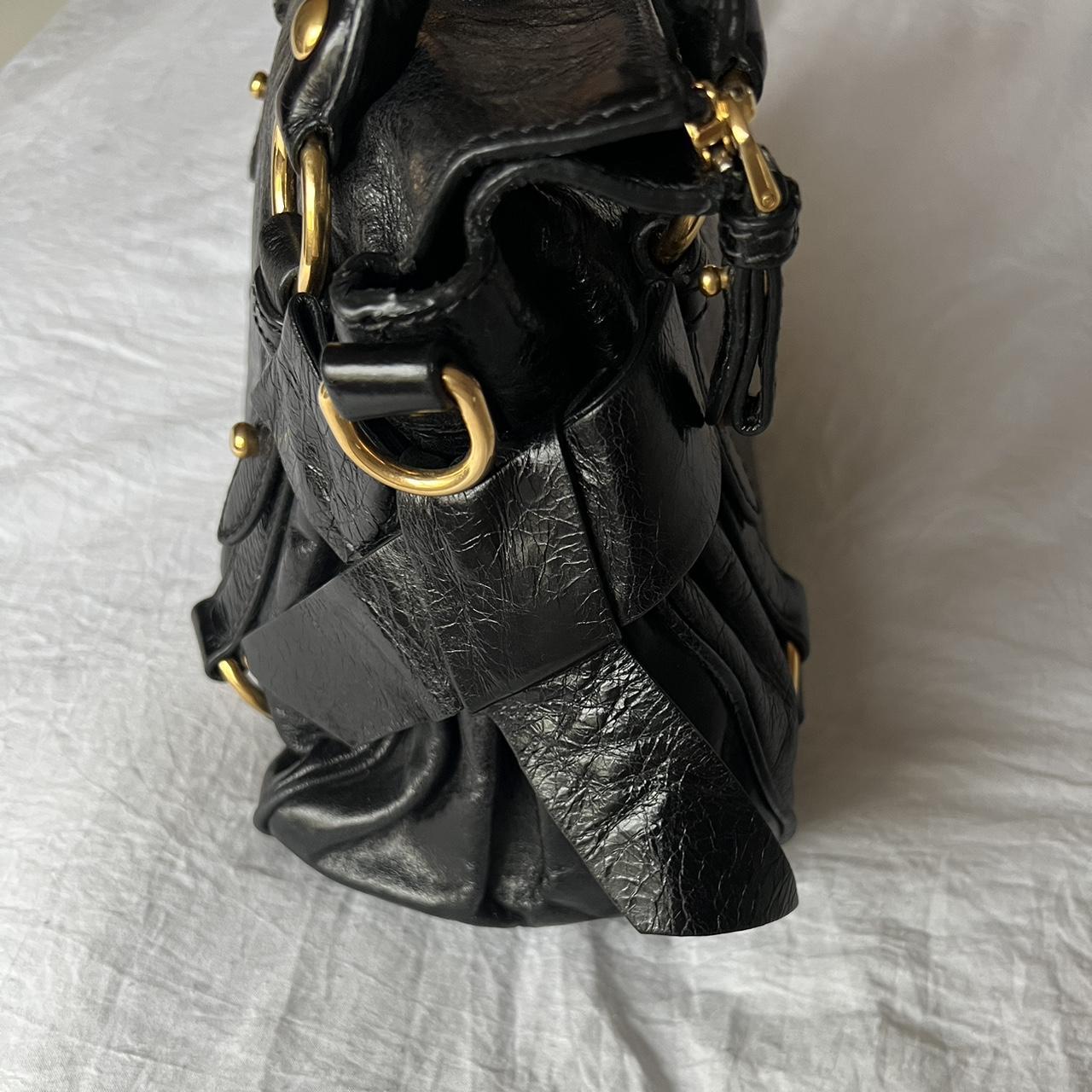 Authentic Black Mini Miu Miu Vitello Lux Leather Bow Bag With Gold Hardware