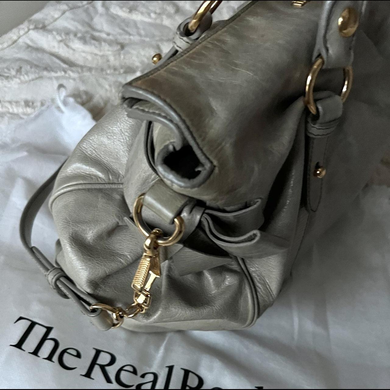 Authentic Grey Miu Miu Vitello Lux Bow Bag With Gold Hardware And Removable Strap