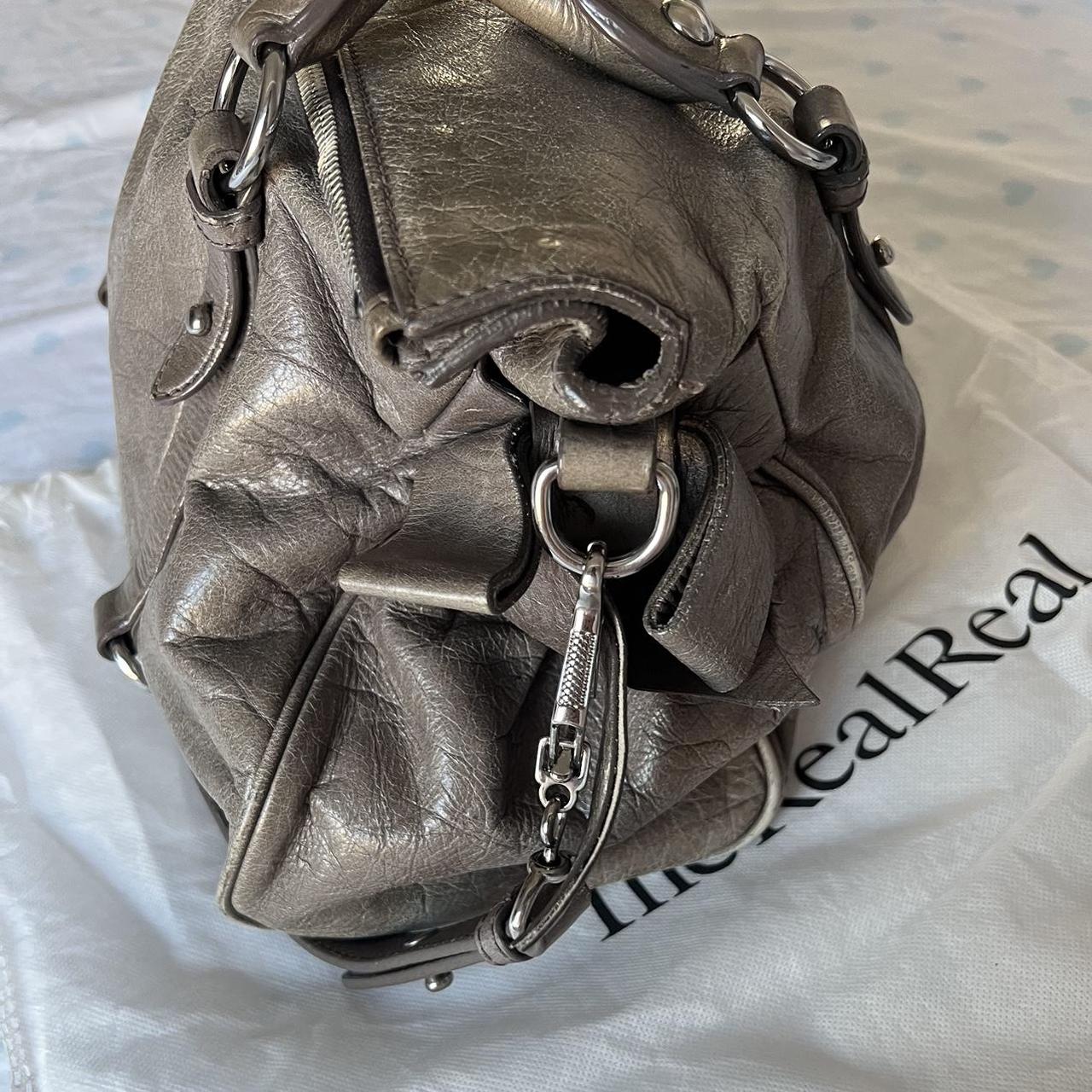 Authentic Grey Khaki Miu Miu Vitello Lux Bow Leather Bag With A Removable Strap And With Silver Hardware