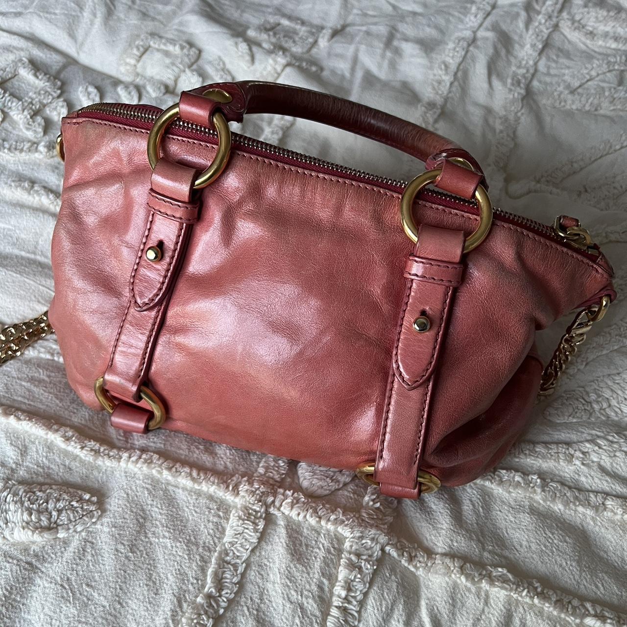 Authentic Pink Mini Miu Miu Vitello Shine Leather Bag With Gold Hardware And Removable Strap The Strap Isn T Original