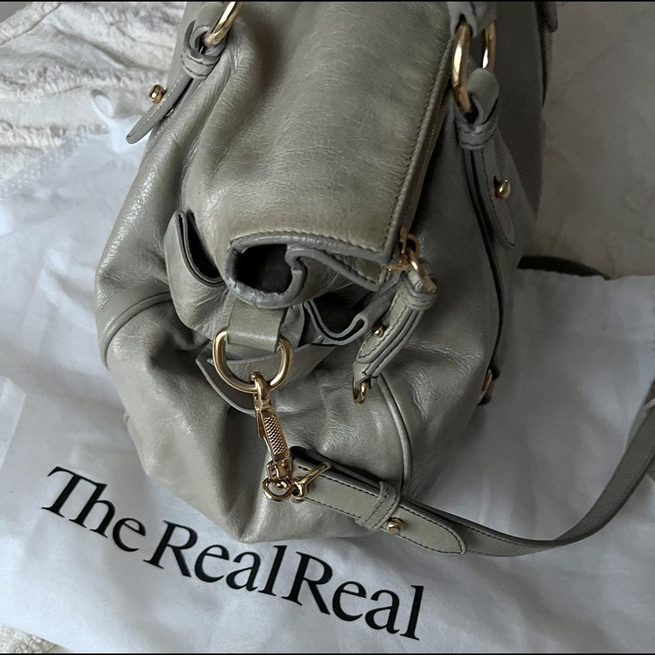 Authentic Grey Miu Miu Vitello Lux Bow Bag With Gold Hardware And Removable Strap