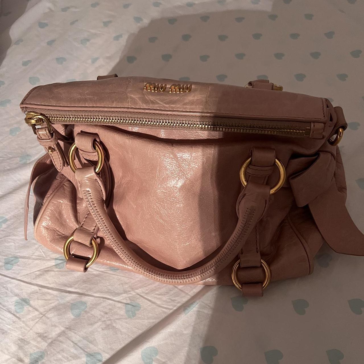 Authentic Vintage Pink Miu Miu Vitello Lux Bow Bag With Gold Hardware