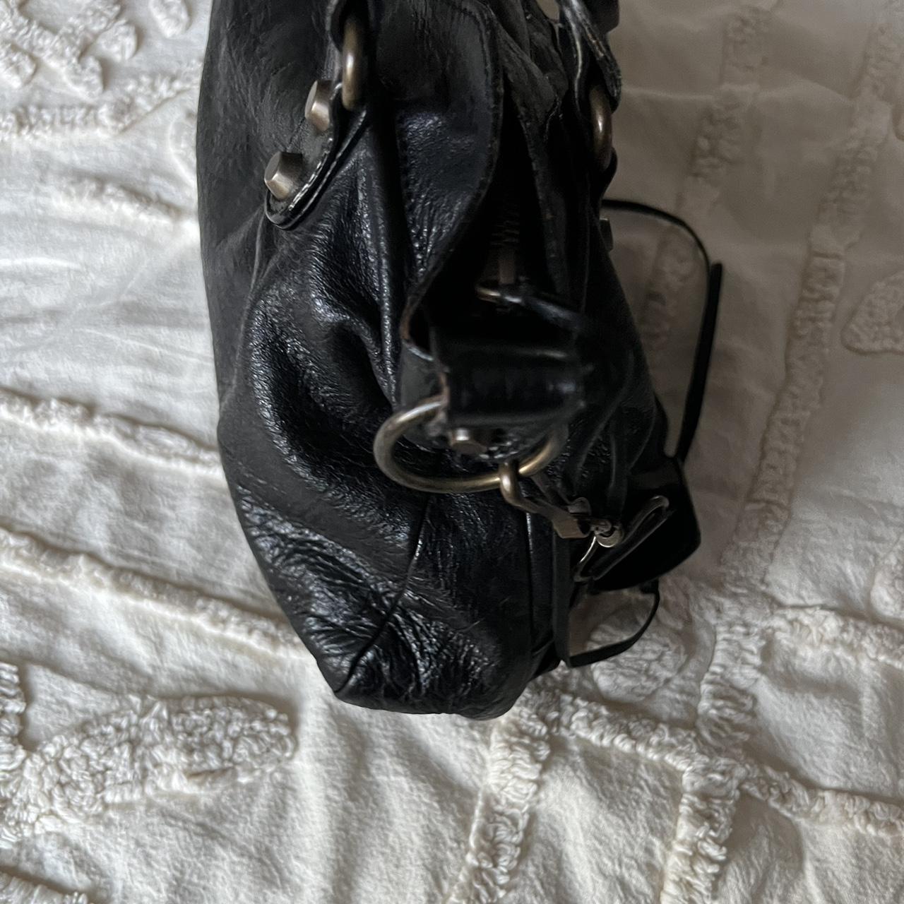 Authentic Black Balenciaga First Bag With Brass Hardware And Shoulder Strap