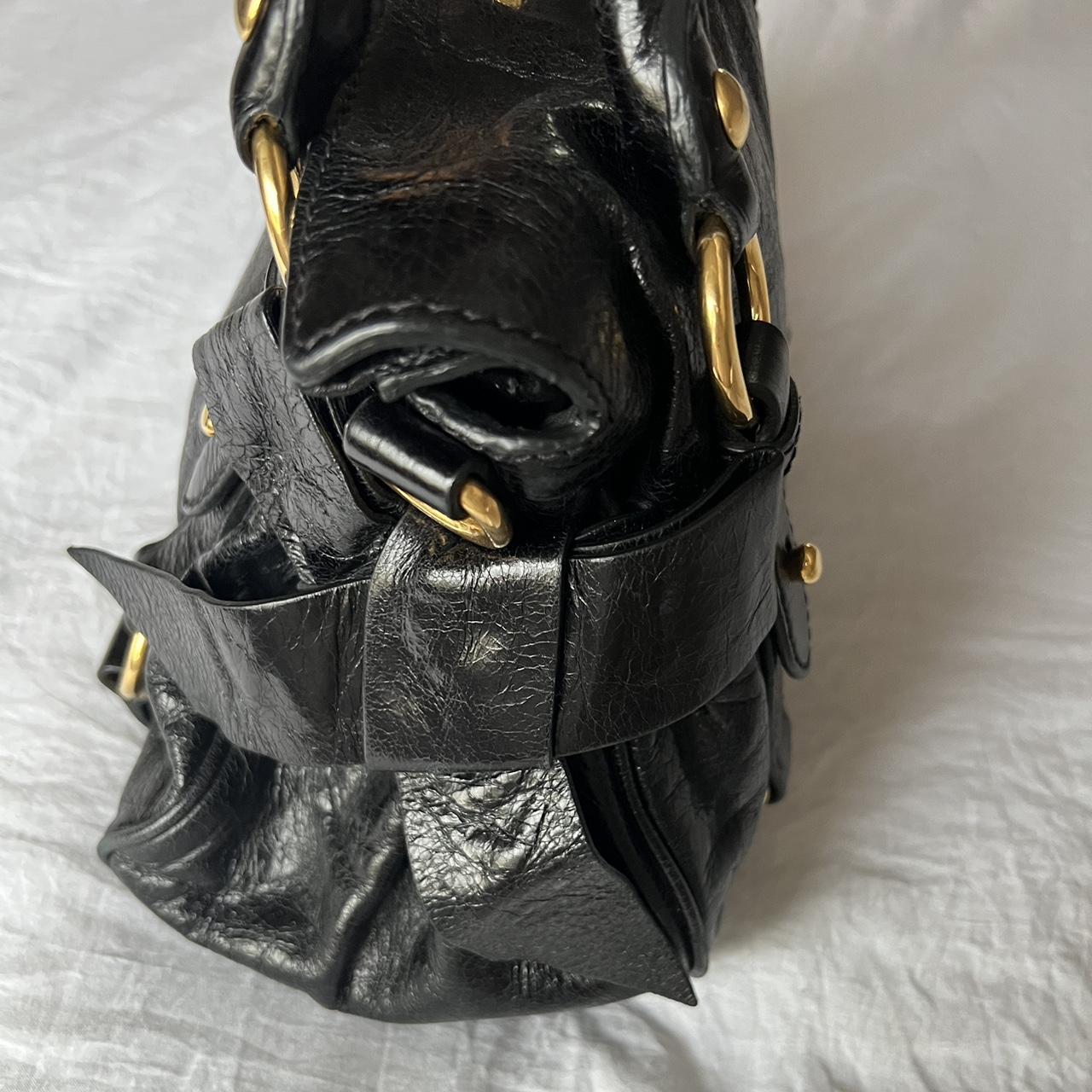 Authentic Black Mini Miu Miu Vitello Lux Leather Bow Bag With Gold Hardware