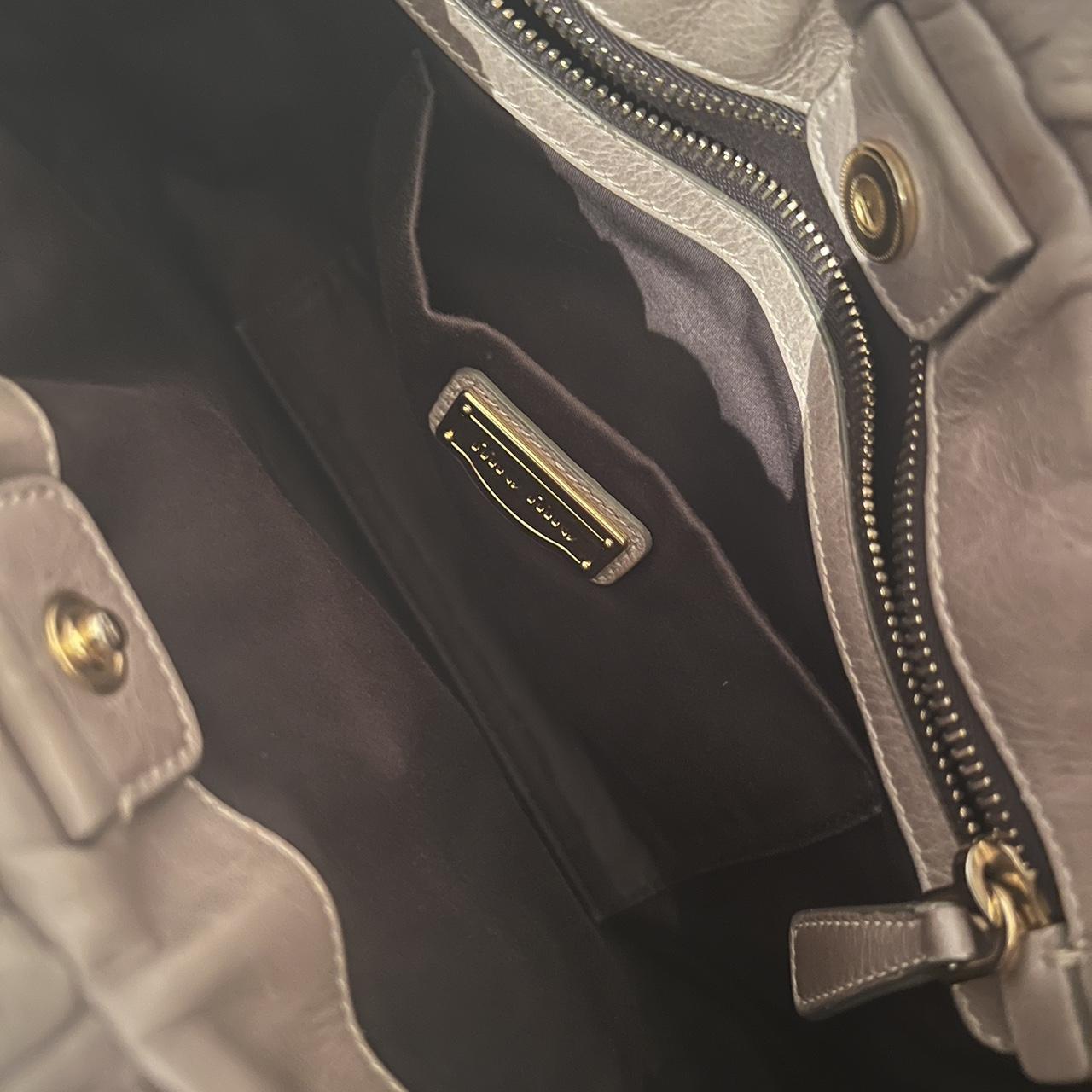 Authentic Grey Miu Miu Vitello Leather Bag With Gold Hardware And Removable Strap