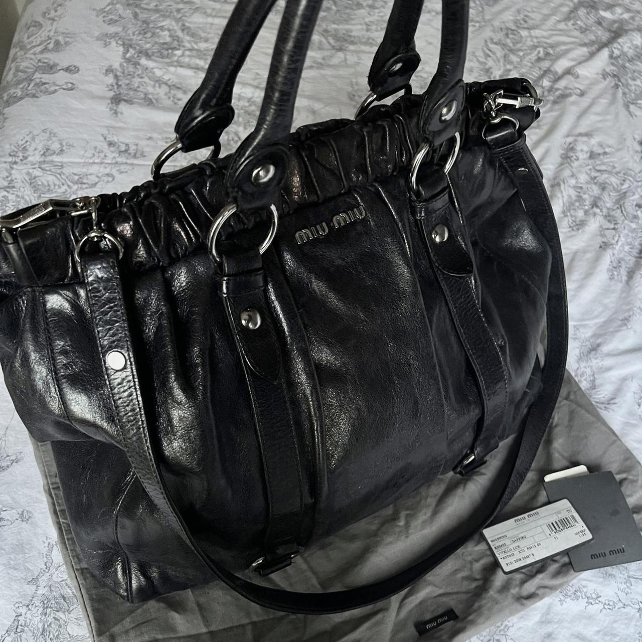 Gorgeous Authentic Black Miu Miu Vitello Leather Bag In Silver Hardware With Removable Strap