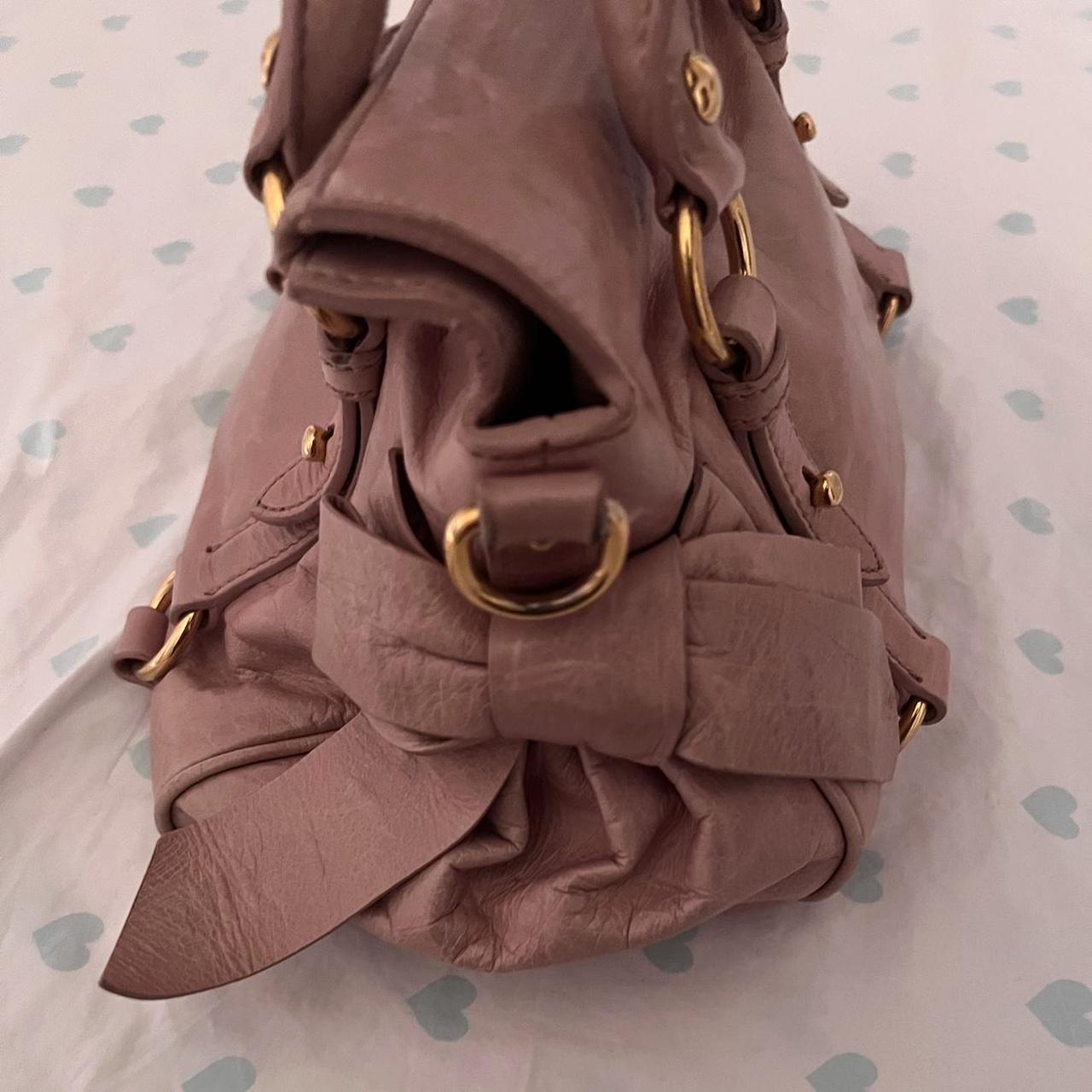 Authentic Vintage Pink Miu Miu Vitello Lux Bow Bag With Gold Hardware
