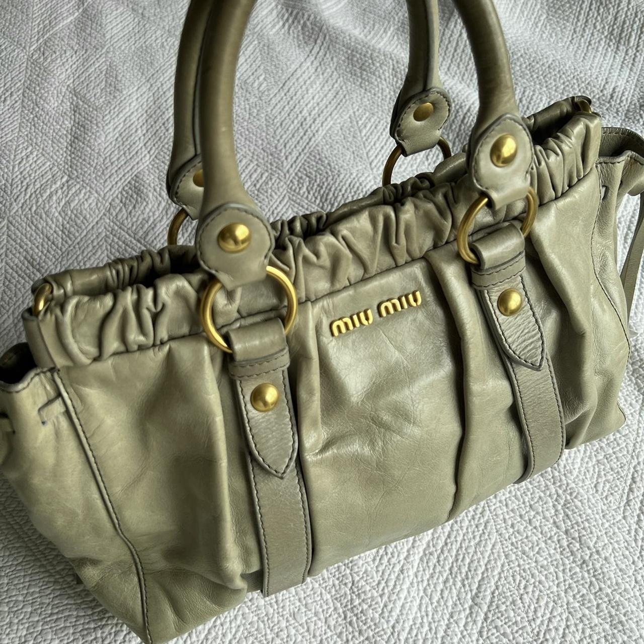 Authentic Green Miu Miu Vitello Bag With Gold Hardware