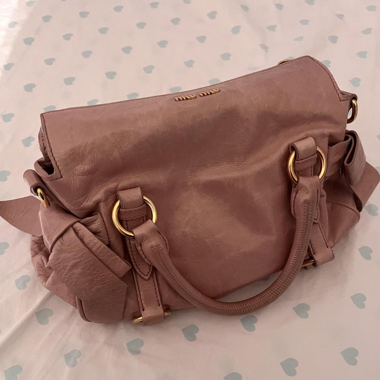 Authentic Vintage Pink Miu Miu Vitello Lux Bow Bag With Gold Hardware