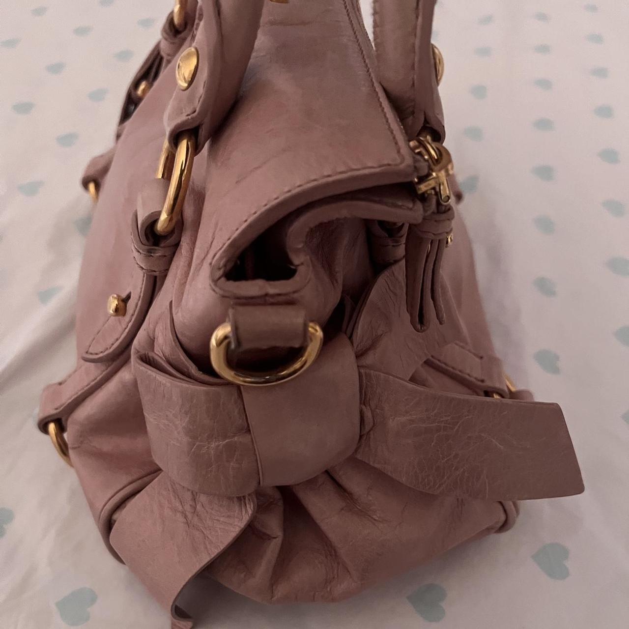 Authentic Vintage Pink Miu Miu Vitello Lux Bow Bag With Gold Hardware
