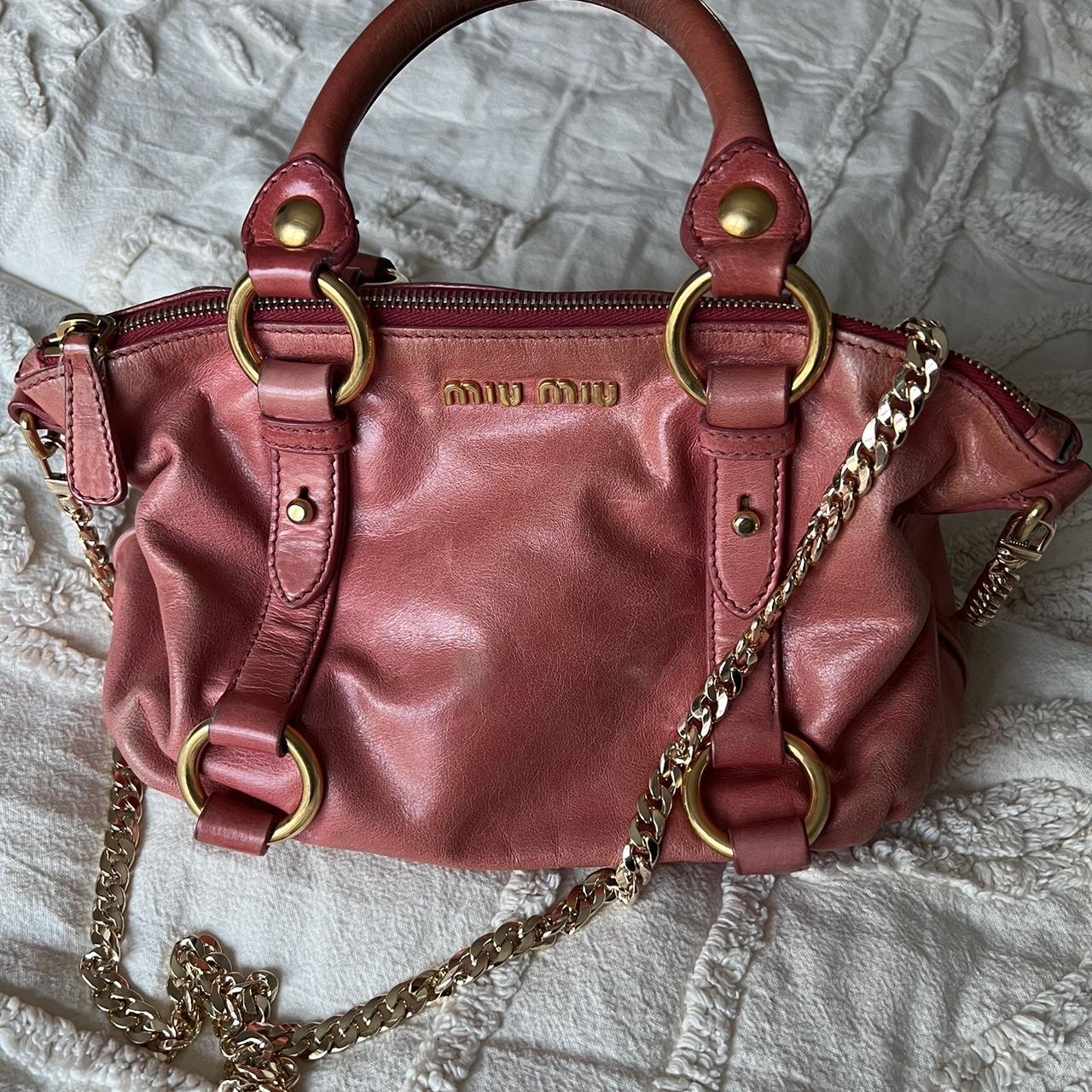 Authentic Pink Mini Miu Miu Vitello Shine Leather Bag With Gold Hardware And Removable Strap The Strap Isn T Original