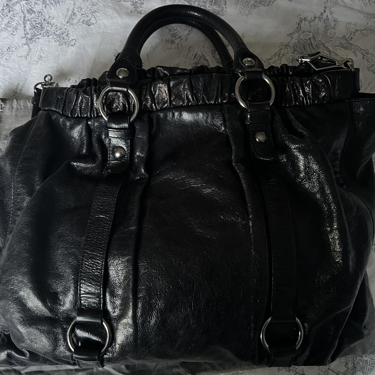 Gorgeous Authentic Black Miu Miu Vitello Leather Bag In Silver Hardware With Removable Strap